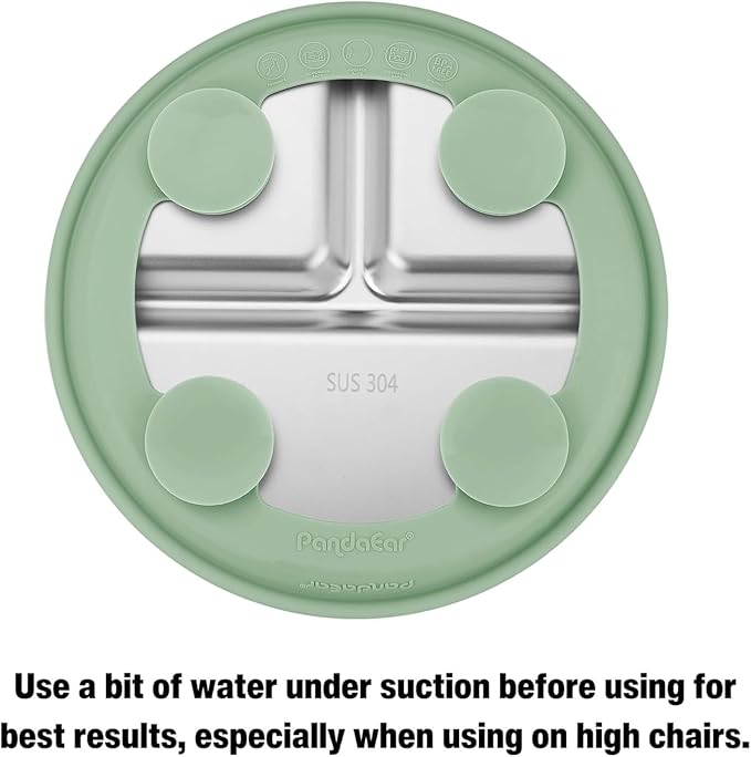 PandaEar 3 Pack Stainless Steel Baby Suction Plates, Divided Toddler Plate for Baby Led Weaning Supplies, Non-Slip Toddler Baby Feeding Set Dishwasher Safe (Blue/Green/Brown, With Lids)