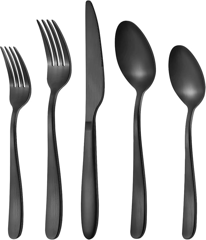 Matte Black Silverware Set for 8, 40 Pieces Black Flatware Set, Stainless Steel Tableware Cutlery Set Include Fork Spoon Knife, Kitchen Utensil Sets for Home and Restaurant