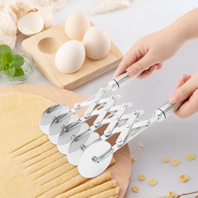 5 Wheel Pastry Cutter, Expandable Stainless Steel Dough Cutter Wheel with Handle, Baking Roller Cookie Dough Divider, Multi-Round Pastry Knife, Pizza Cutter Roller and Pie Server