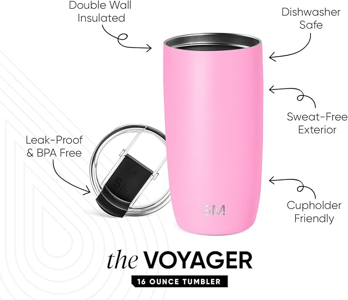 Simple Modern Voyager Tumbler with Flip Lid | Travel Coffee Mug | Insulated Stainless Steel Cold Brew Iced or Hot Coffee Cup | Gifts for Women Men Her Him | 16oz, Dragon Fruit