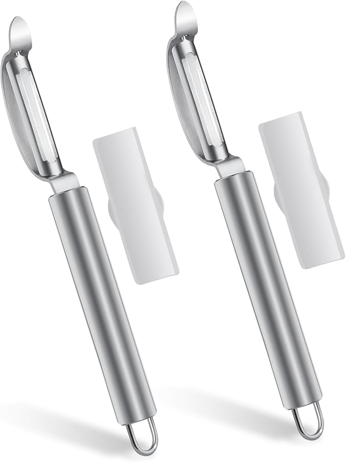 Stainless Steel Peeler with Swiveling Double Blade, Upgrade Fruit Vegetable Peeler with Ergonomic Handle, Lengthened Potato Peeler Tool for Kitchen, 8.3 Inchs 2PCS