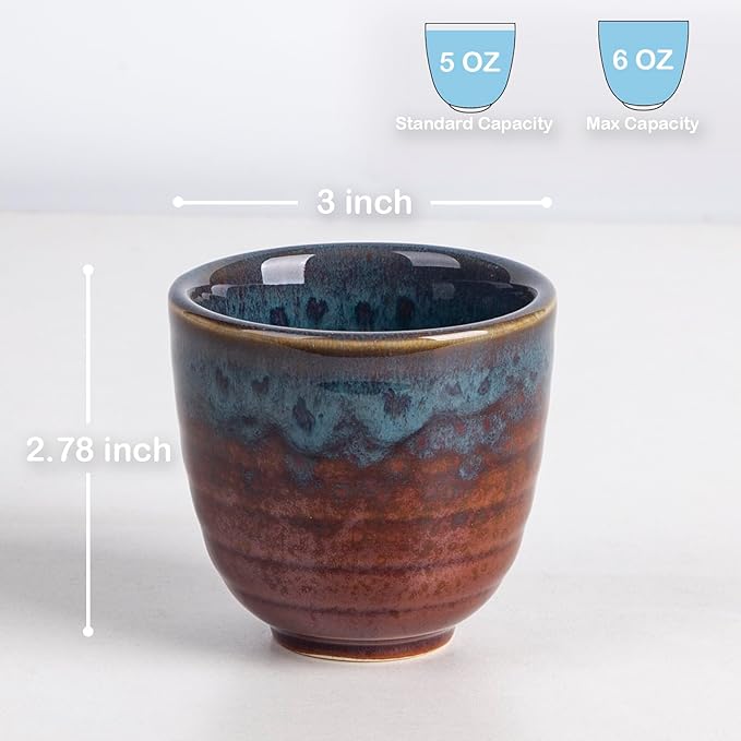 Ceramic Japanese Tea Cups, 5 oz Tea Cup, Asian Teacup, Teacups, Set of 2 (Peacock Tail, 2 pcs)