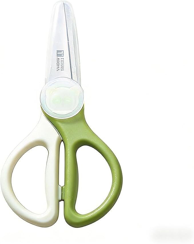 Baby Food Scissors Kicthen Shears,Kids Scissors Stainless Steel Scissors with Travel Storage Case - Ideal for Cutting Meat, Chicken, Vegetables, and Fruits - Green