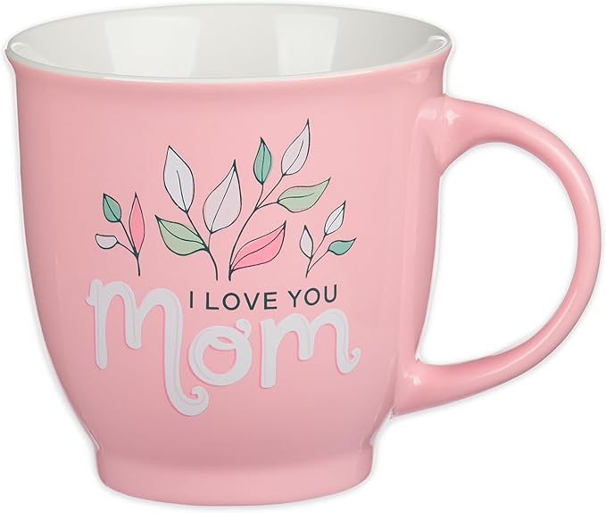 Christian Art Gifts Large Ceramic Inspirational Scripture Coffee & Tea Mug for Mothers: I Love You Mom, Microwave/Dishwasher Safe, Cute Encouraging Drinkware Cup for Women, White/Pink Floral, 14 oz.