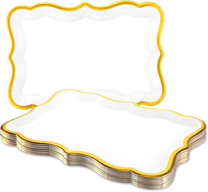 40 Pcs White and Gold Rim Cardboard Serving Trays, 9" x 13" Disposable Serving Trays and Platters Cupcake Platter Rectangle Gold Servings Tray for Fruit Dessert Cookies Birthday Party Wedding