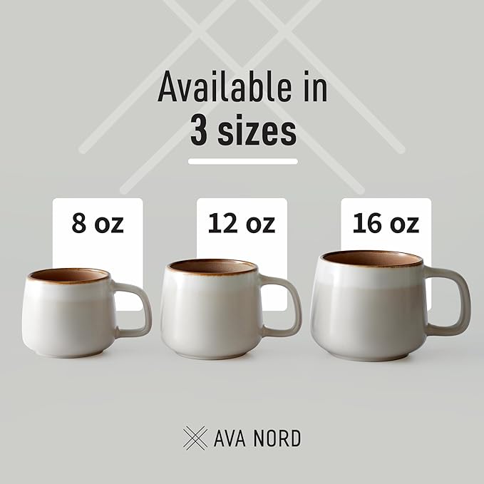 Large Ceramic Coffee Mugs Set of 4 | 16 oz Stoneware Coffee Cups | Lead-Free, Non-Toxic | Microwave and Dishwasher Safe | Comfortable Handle | Nordic Design for Tea, Cocoa, Latte | Sage Ash