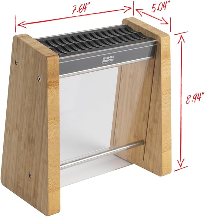 KUHN RIKON ICED Knife Block, Modern Knife Storage, Bamboo and Clear Panels, Removable Top Insert, Space Saving Countertop Knife Block