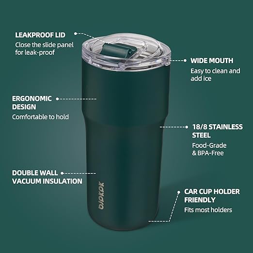 BJPKPK Insulated Tumbler,20oz Stainless Steel Tumbler with lid,Double Wall Travel Coffee Mug Thermal Cup,Keep Drinks Cold and Hot,Dark Green
