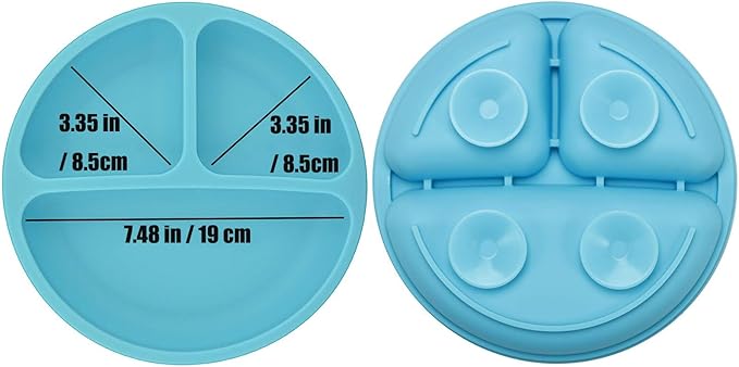 PandaEar Divided Unbreakable Silicone Baby and Toddler Plates - 3 Pack - Non-Slip - Microwave Safe - Silicone (Blue Green Yellow)