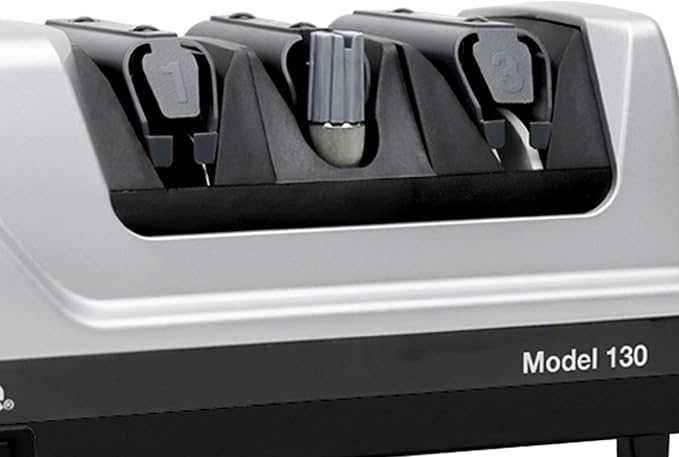 Chef’sChoice Professional Electric Knife Sharpeners Sharpening Station With 100-Percent Diamond Abrasives And Precision Angle Guides For 20-Degree Straight-Edge and Serrated Knives, 3-Stage, Silver