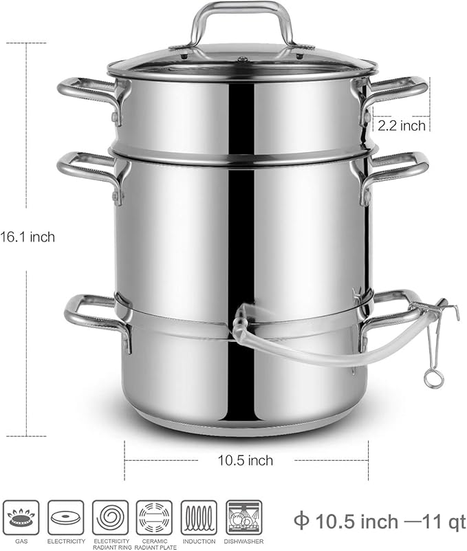 Tri-Ply Stainless Steel Sauce Pan with Steamer Basket & Straining Glass Lid — Heavy-Duty,Thick Base,Rust-Resistant,Warp-Free —100% Food-Grade —Built to Last– Works with All Stovetops, Pasta Pot