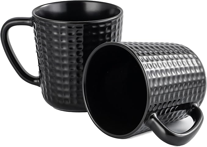 Large Coffee Mugs, 20 oz Ceramic Coffee Cups with Handle, Porcelain Big Tea Cups for Office and Home, for Latte Cocoa Dishwasher and Microwave Safe, 2PCS, Black