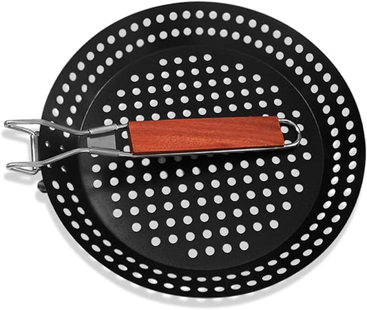 Grilling Skillet with Foldable Handle, 12" Grill Pan for Outdoor Grill, Non-Stick Grill Basket for Pizza BBQ Fry Vegetables Seafood Chapati