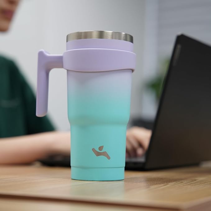 40 oz Tumbler with Handle and 2 Straw 2 Lid, Insulated Water Bottle Stainless Steel Vacuum Cup Reusable Travel Mug,Turquoise