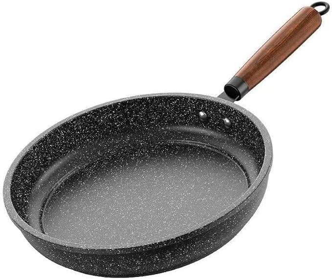 Non-stick frying pan, granite-coated skillet, lightweight egg pan, chef's frying pan,Fried eggs don't stick to the pan， wooden handle (10 inches)