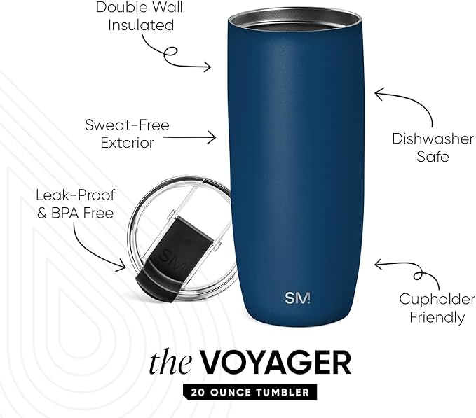 Simple Modern Voyager Tumbler with Flip Lid | Travel Coffee Mug | Insulated Stainless Steel Cold Brew Iced or Hot Coffee Cup | Gifts for Women Men Her Him | 20oz, Slumberland