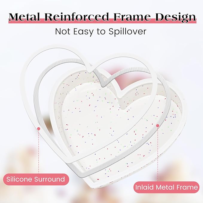 FUNBAKY Metal Framed Silicone Heart Shaped Cake Pans, 10 Inch Heart Cake Pan, BPA Free Large Baking Molds for Anniversaries, Weddings, Valentine's Day, Oven Dishwasher Safe