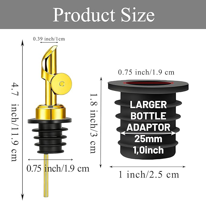 6 Pack Olive Oil Pour Spout with Adapters, Pourer for Olive Oil Dispenser Bottle, Easily Turn Your Bottles into Dispensers for Liquor, Vinegar, Oils, Syrup, Liquor Bottle Pourers, Gold