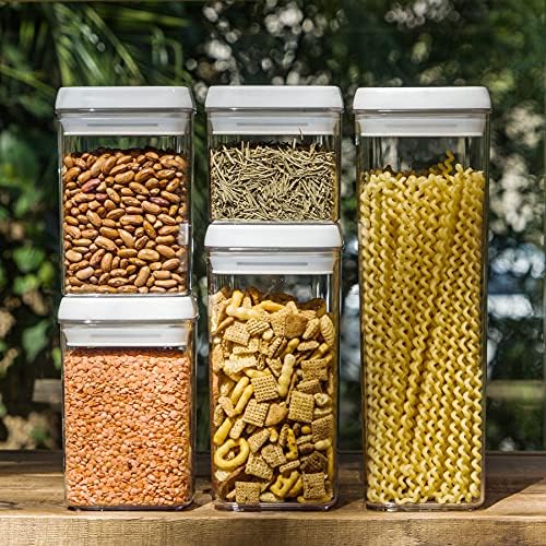 Felli Flip Tite Storage Container with Lid 4" Airtight Ring Seal Top, Stackable Acrylic Canister Jar Set for Kitchen Pantry Organizer, Food Spice Pasta Snack (5pk, Variety)