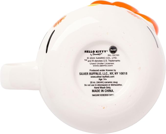 Silver Buffalo Sanrio Hello Kitty Halloween Orange and Black Bow Ceramic 3D Sculpted Mug, 20 Ounces