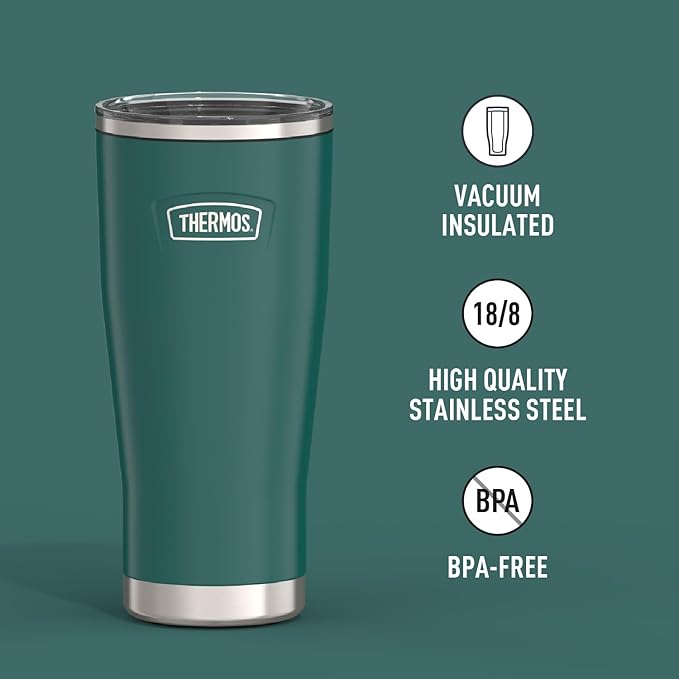 THERMOS ICON SERIES, Stainless Steel Cold Tumbler with Slide Lock, 24 Ounce, Spruce