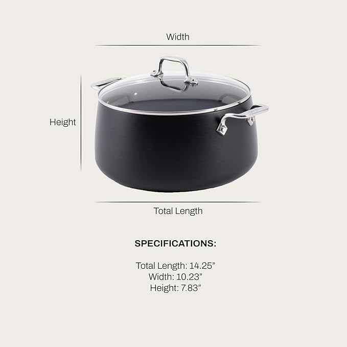 All-Clad HA1 Expert Hard Anodized Nonstick Stock Pot with Lid (8 Qt) For Pasta, Soup, Dishwasher-Safe, Oven-Safe Up to 500°F Compatible with All Stovetops (Gas, Electric & Induction) - Black