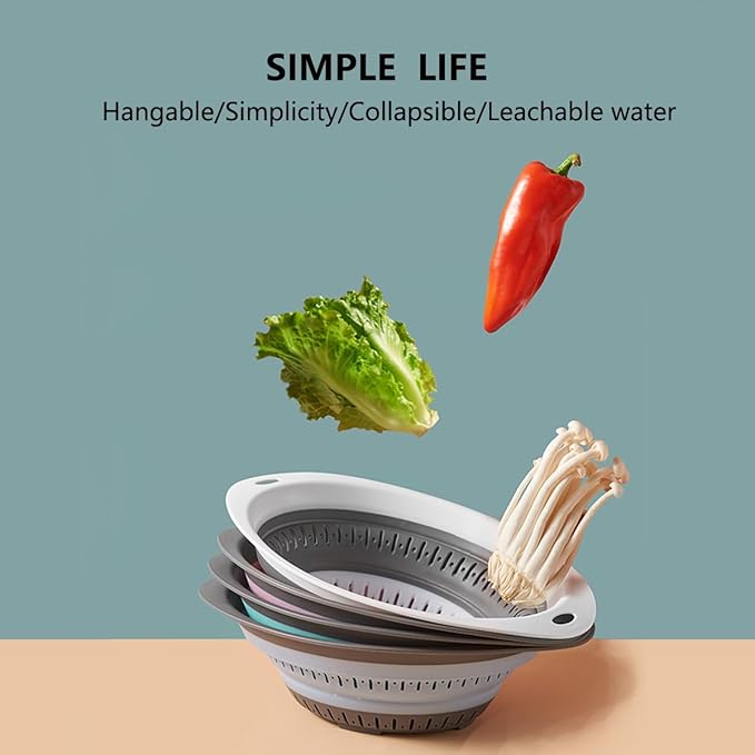 Collapsible Colander and Strainer,Silicone Strainer Colanders & Food Strainers,for Vegetable and Fruit, Kitchen Essentials (3, Green, 1.3L+2.1L+2.5L)