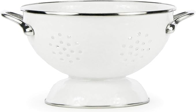Golden Rabbit Enamelware Medium Colander, 3 quart, Solid White Textured