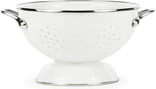 Golden Rabbit Enamelware Medium Colander, 3 quart, Solid White Textured