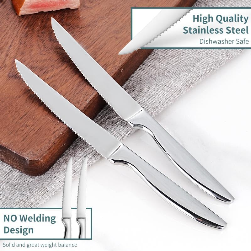 Serrated Steak Knives Set of 6, Dishwasher Safe Kitchen Steak Knives Set