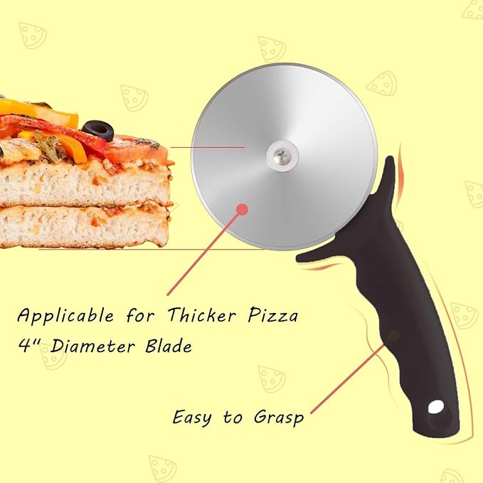4" Pizza Cutter Wheel,Stainless Steel Large Pizza Cutter with Cover, Super Sharp Pizza Slicer-Dishwasher Available,Smooth Rotating Large Pizza Wheel Cutter Safe with Healthy Material (Black, 4 inch)