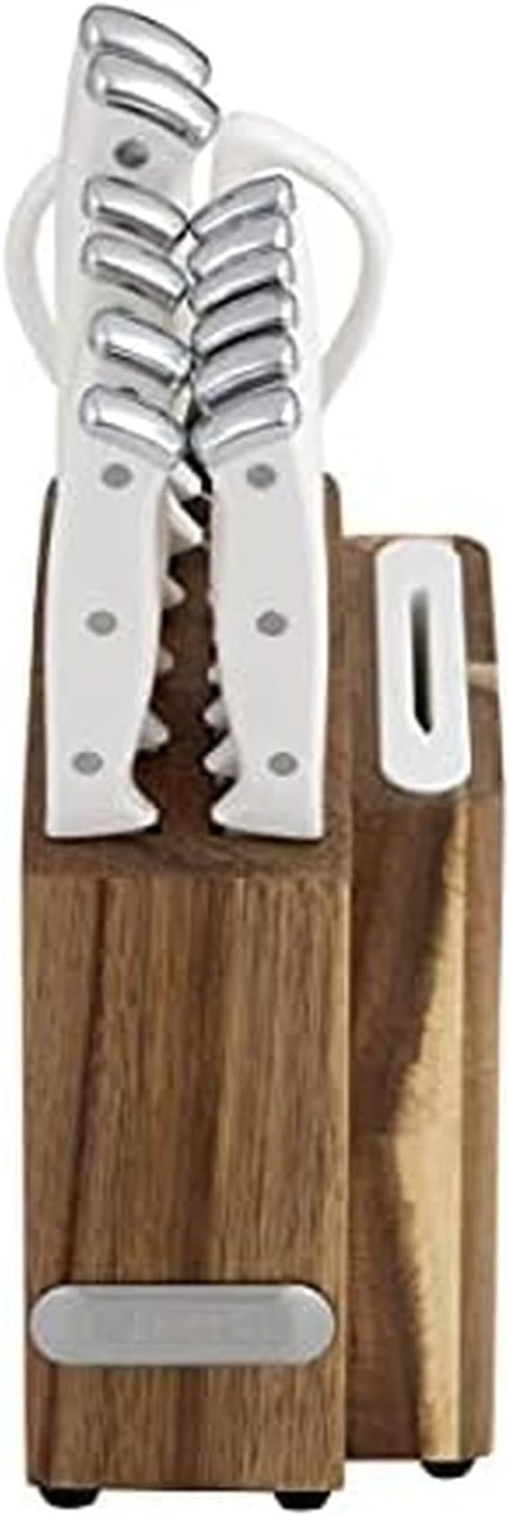 Farberware Edgekeeper Triple Riveted Slim Acacia Knife Block Set with Built in Sharpener, 14-Piece, White