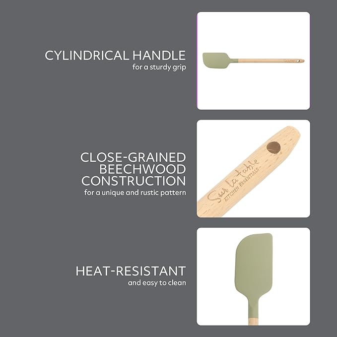 Sur La Table Kitchen Essential Chef's Toolkit Silicone Spatula With Beechwood Handle - Juniper Green