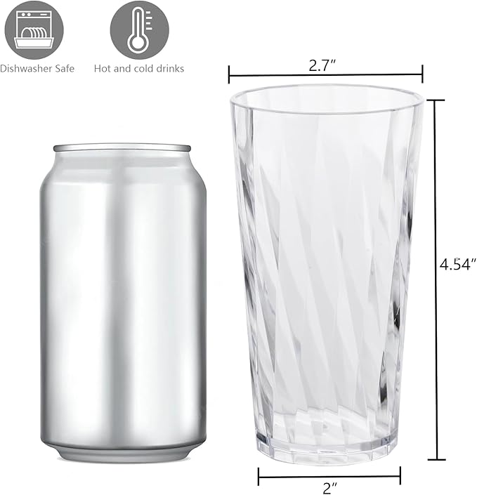 Unbreakable Plastic Drinking Glasses，set of 8, shatterproof drinking cups, plastic glass cups, 10 ozplastic Tumbler Cups, Dishwasher Safe (transparent)