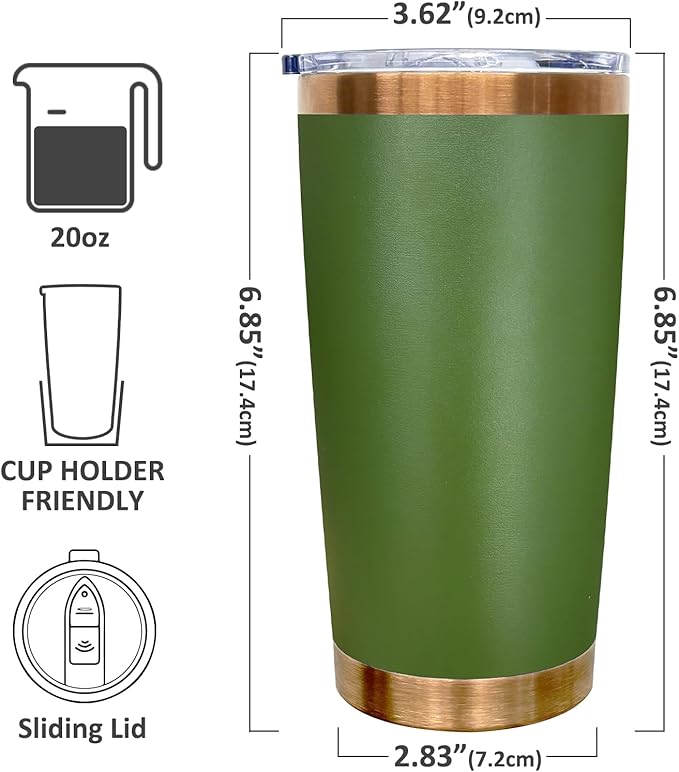 20 oz Tumbler Stainless Steel Tumbler with Lid and Straw, Double Wall Vacuum Insulated Travel Coffee Mug for Laser Engrave, Powder Coated Cup for Hot and Cold Drinks (Army Green,1 pack)