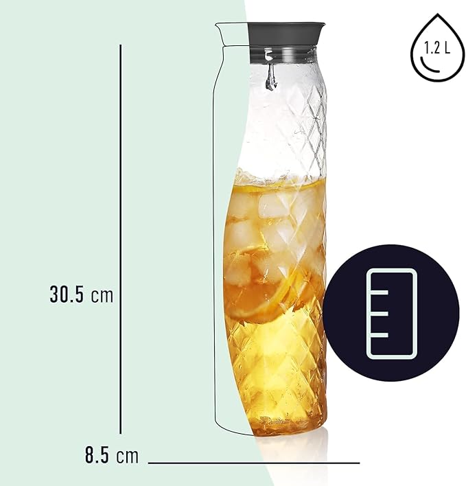 Glass Pitcher - 1.2 Liters / 41 oz, Borosilicate Glass - Water Carafe with Lid - for Hot/Cold Beverages - Milk Jug - Iced Tea Pitcher - Juice Server - by PJC-Kitchen