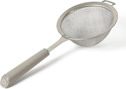 Calphalon Edge Stainless Steel Strainer w/Thermoplastic Rubber Handle - Taupe