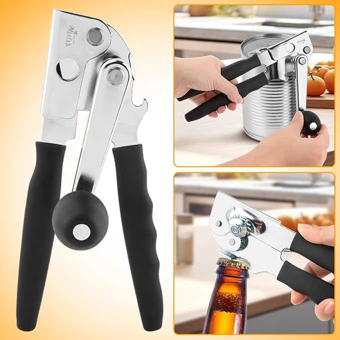 Commercial Can Opener, Crank Can Openers Manual, Heavy Duty Handheld Stainless Steel Cans Opener Bottle Openers with Long 360° Turn Wheel Handle for Seniors Kitchen(SIZE:Non-magnetic)