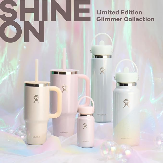 Hydro Flask Travel Tumbler with Handle, Lid and Straw - Insulated Stainless Steel in 40 Oz Glimmer Pink