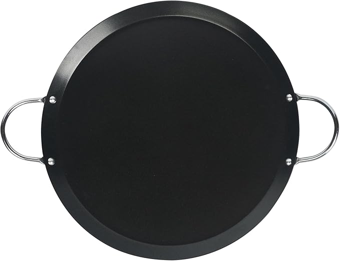 Restaurantware-Met Lux 11.06 Inch Round Griddles With Double Handles, 10 No-Stick Flat Top Grills - Compatible With Open Fire And Gas, Durable, Black Carbon Steel Griddle Pans, Even-Heating