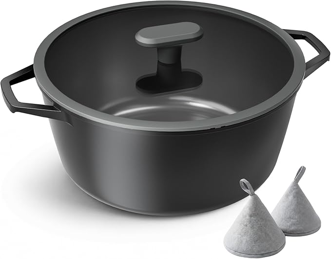 PRICUSIS Nonstick Stock Pot with Silicone Rim Tempered Glass Lid, 4.5/7 QT Soup Pot Casserole, Cooking Pot, Induction Compatible, Dishwasher & Oven Safe, Ideal for Pasta, Bake & Stews, Black Sesame