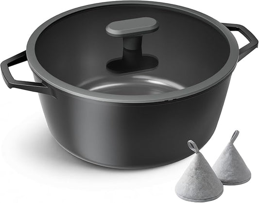 PRICUSIS Nonstick Stock Pot with Silicone Rim Tempered Glass Lid, 4.5/7 QT Soup Pot Casserole, Cooking Pot, Induction Compatible, Dishwasher & Oven Safe, Ideal for Pasta, Bake & Stews, Black Sesame