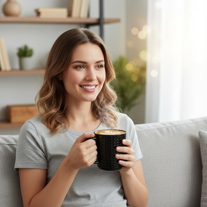 Large Coffee Mug, 20 oz Ceramic Coffee Cup with Handle, Porcelain Big Tea Cup for Office and Home for Latte Cocoa, Dishwasher & Microwave Safe, 1PC, Black