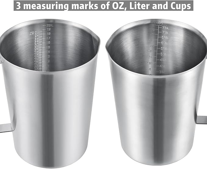 KSENDALO 64Oz/8Cup Stainless Steel Pitcher (SUS304), 2 Liter Metal Container for Water, Milk, Liquid with Handle with Engraved Markings, Silver