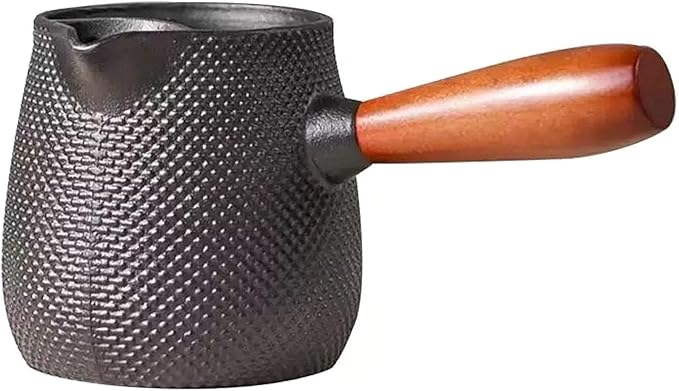 Cast Iron Teapot Stovetop-Tea Pourer Milk Pot Milk Steamer 20 oz-Loose Leaf Tetsubin with Wood Handle,Warm Milk Wine Tea Coffee Elegant Pot for Home Kitchen,Hotel,Restaurant and Office