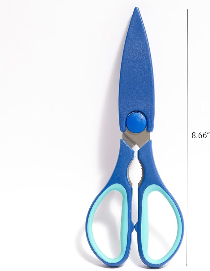 French Culinary Institute Premium Kitchen Scissors with Blade Cover, Blue