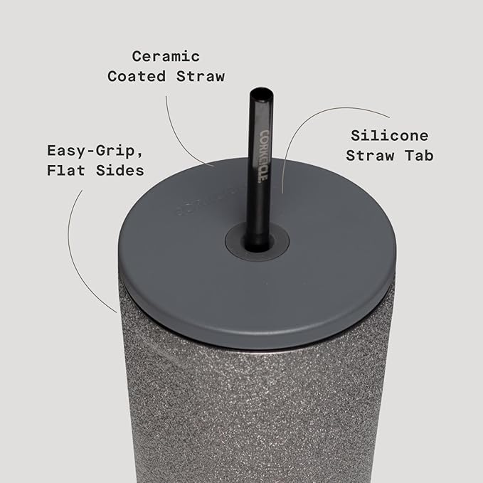 Corkcicle Cold Cup Insulated Tumbler with Straw - Keeps Drinks Cold for 12 Hours - Triple-Insulated Stainless Steel - Leak-Resistant Lid - Summer Drinkware Gift - 24 oz - Steel Shadow