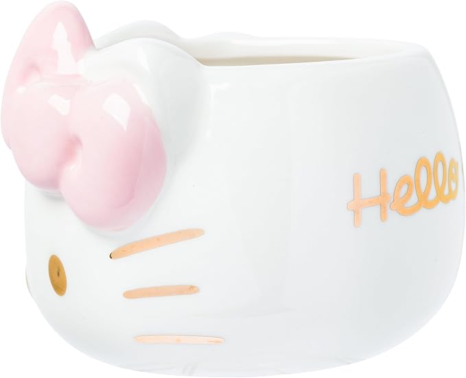 Silver Buffalo Sanrio Hello Kitty Light Pink Bow and Rose Gold Ceramic 3D Sculpted Mug, 20 Ounces