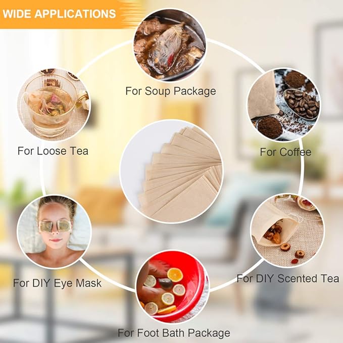 100PCS Tea Filter Bags, Disposable Tea Bags for Loose Leaf Tea, Drawstring Empty Tea Infuser, BetyBedy Tea Steeper, Natural Unbleached Wood Pulp Paper Material, 1-Cup Capacity（3.15 x 3.94 inch）
