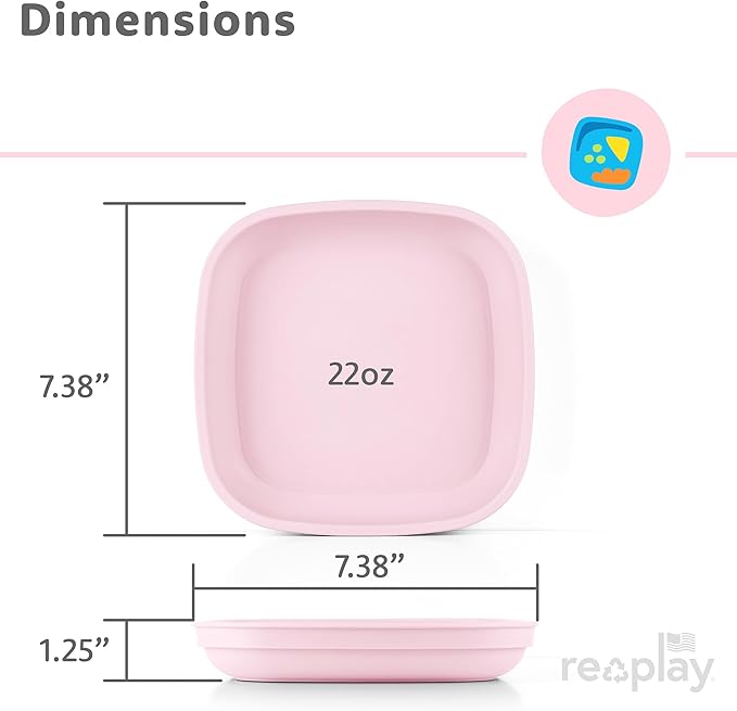 Re-Play Toddler Plates - 22 Oz. Deep-Walled Flat Kids Plates with 1 Lid - Dishwasher & Microwave Safe - Made in USA - Set of 3-7.37" x 7.37" x 1.25" - Princess